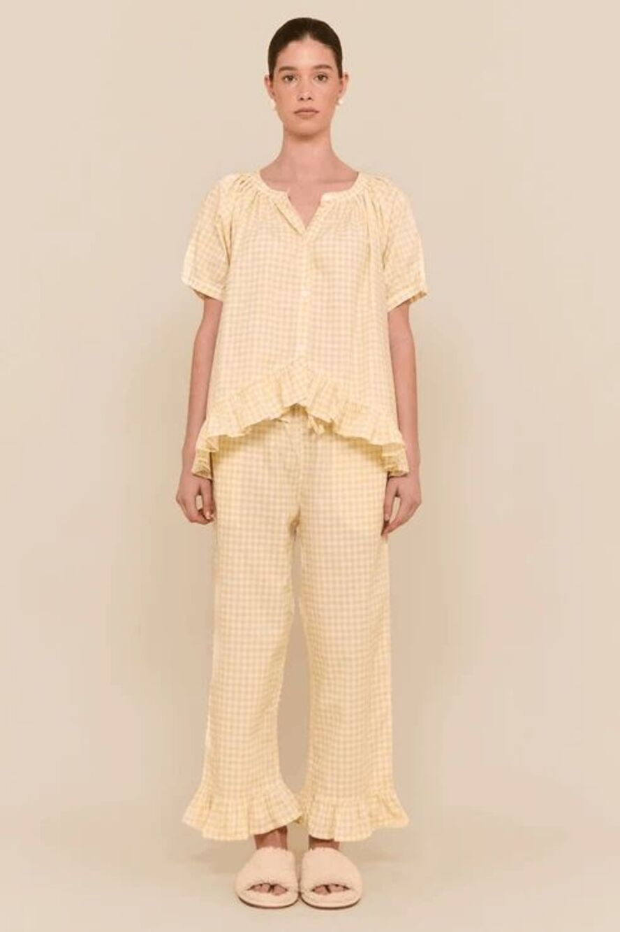 Piyama Yellow Gingham Cotton Sophie Sleepwear Pajama Set Women's Size Small